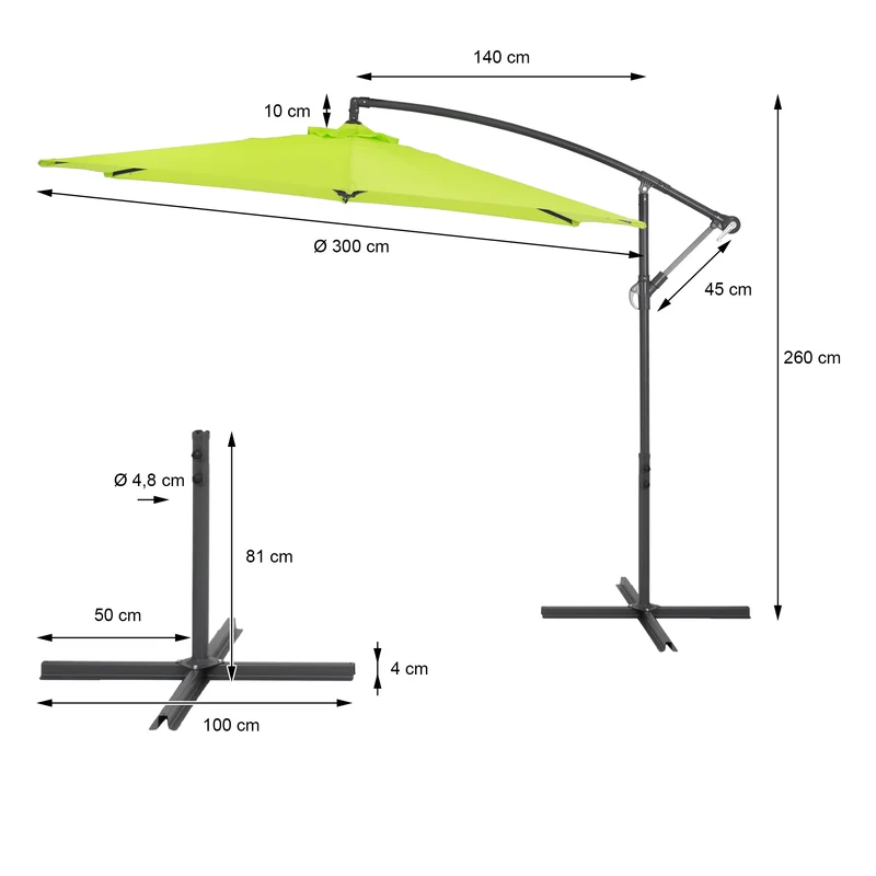 Sonnenschirm mit Kurbel Grün Ø 300 cm inkl. Abdeckung