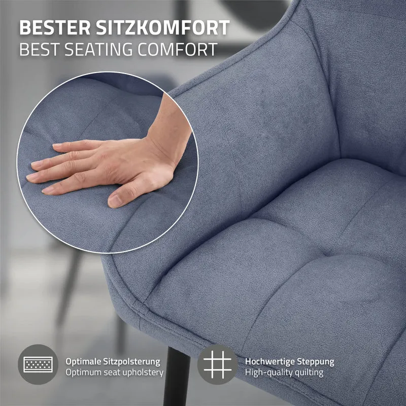 Esszimmerstuhl 6er Set Blau aus Frotteestoff mit dickem gepolsterter Sitz ML-Design