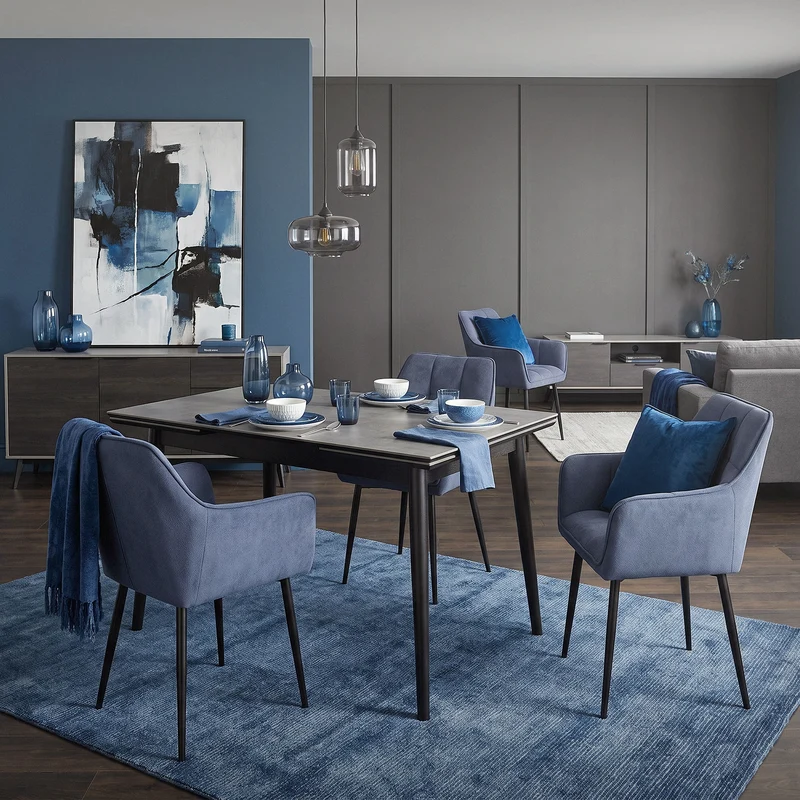 Esszimmerstuhl 4er Set Blau aus Frotteestoff mit dickem gepolsterter Sitz ML-Design
