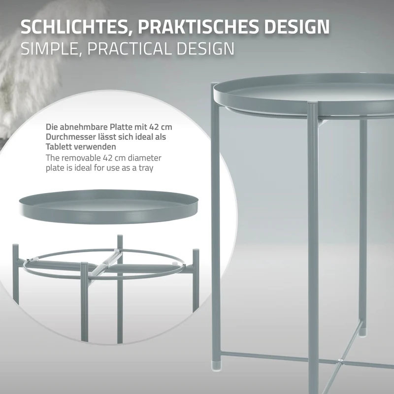 Beistelltisch Rund mit Tablett 45x52 cm Blau aus Metall ML-Design