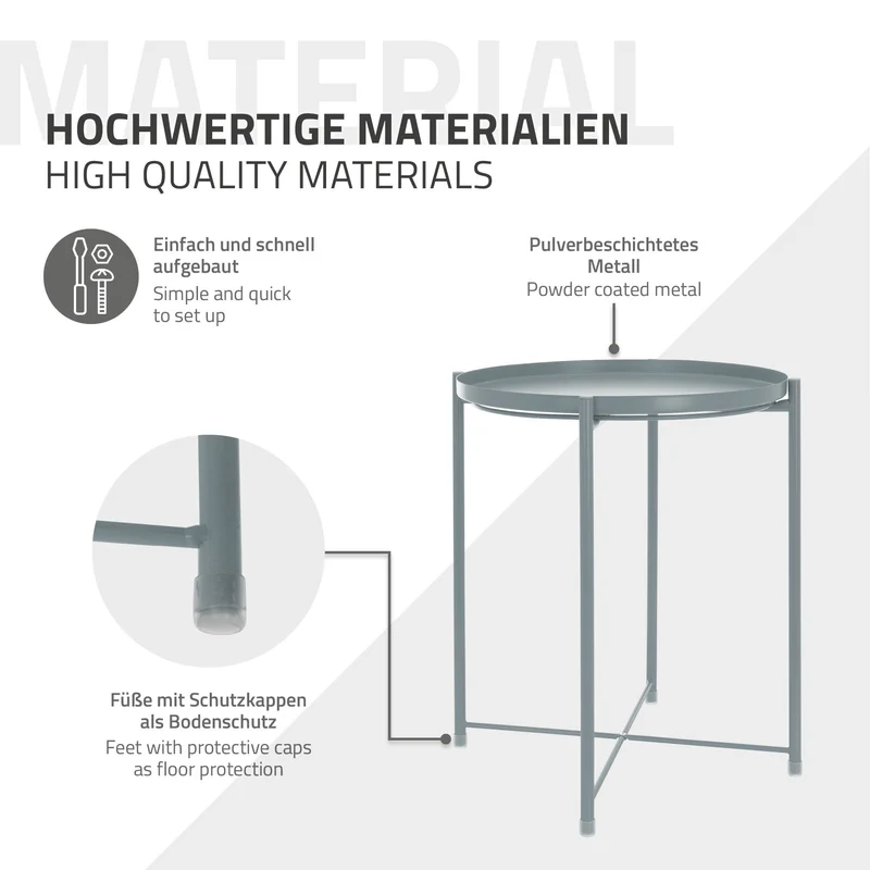 Beistelltisch Rund mit Tablett 45x52 cm Blau aus Metall ML-Design