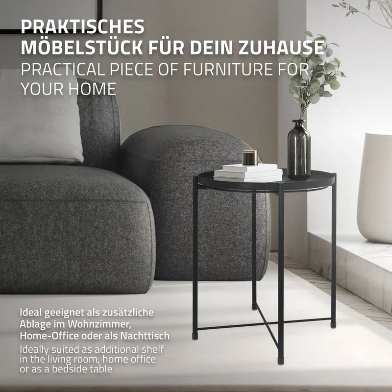 Beistelltisch rund Ø42x52 cm Dunkelgrau aus Metall mit Tablett ML-Design