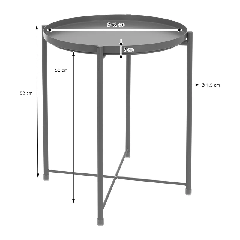 Beistelltisch Rund mit Tablett 45x52 cm Grau aus Metall ML-Design