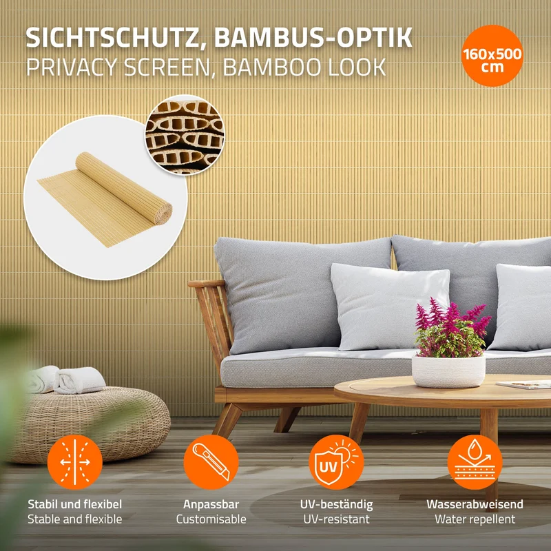 Sichtschutzmatte 160x500 cm Sichtschutzzaun Windschutz Balkonschutz PVC Bambus UV-beständig
