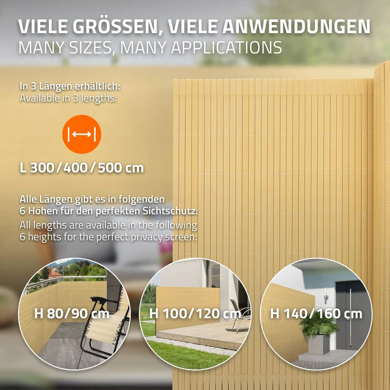 Sichtschutzmatte 160x500 cm Sichtschutzzaun Windschutz Balkonschutz PVC Bambus UV-beständig