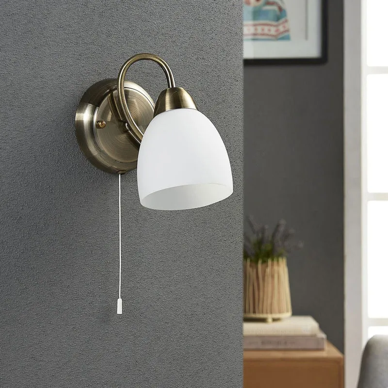 B-Ware Lindby Wandleuchte Mael LED Wandlampe altmessing Zugschalter 20cm Höhe 14cm