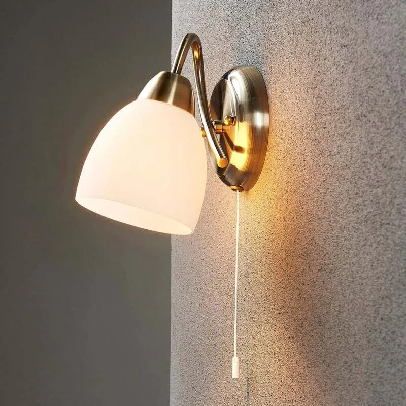 B-Ware Lindby Wandleuchte Mael LED Wandlampe altmessing Zugschalter 20cm Höhe 14cm