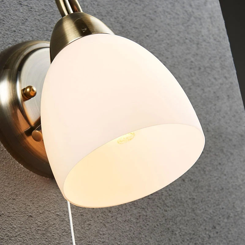 B-Ware Lindby Wandleuchte Mael LED Wandlampe altmessing Zugschalter 20cm Höhe 14cm