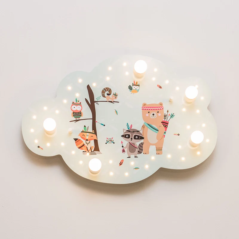B-Ware ELOBRA Deckenleuchte Lampe Little Indians LED Wolke mintgrün 75x50cm Holz