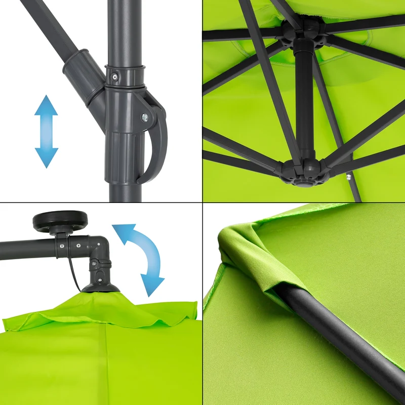 Ampelschirm mit LED-Solar und Kurbel Grün Ø 300 cm aus Aluminium und Polyester