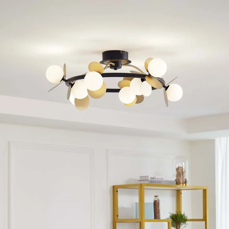 B-Ware Lucande LED-Deckenlampe Pallo Deckenleuchte Deckenlicht 9-flg. schwarz/gold Glas