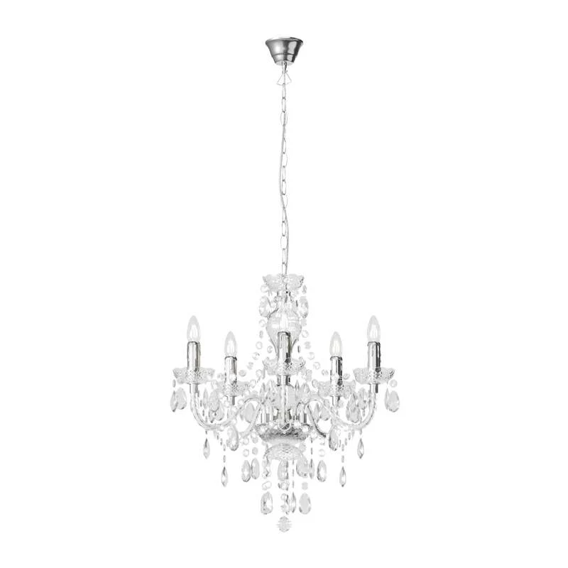 B-Ware Lindby Kronleuchter Hängeleuchte Merida LED 5-flammig dimmbar chrom Ø52cm