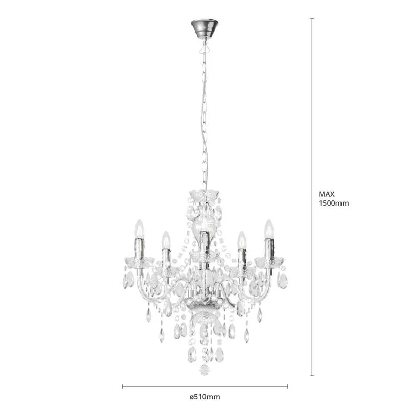 B-Ware Lindby Kronleuchter Hängeleuchte Merida LED 5-flammig dimmbar chrom Ø52cm