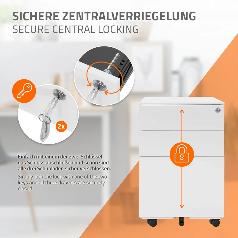 Rollcontainer mit drei Schubladen 39x50x56 cm Weiß aus Stahl ML-Design