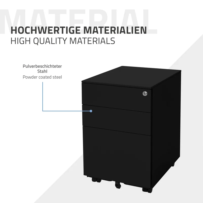 Rollcontainer mit drei Schubladen 39x50x56 cm Schwarz aus Stahl ML-Design
