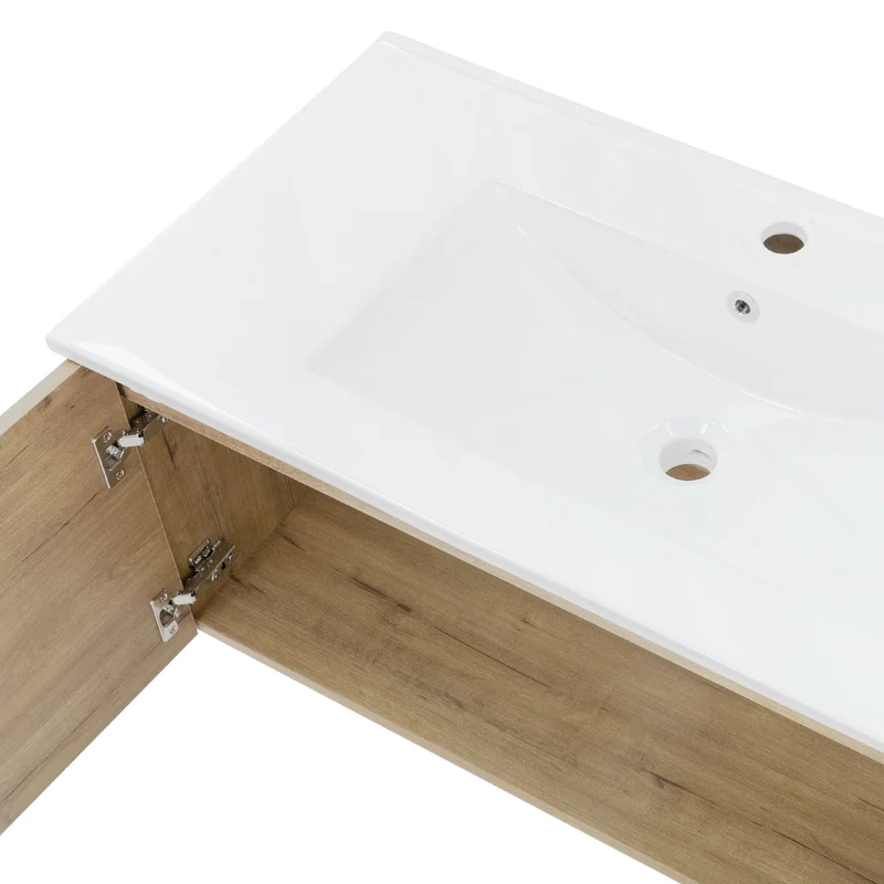 Badmöbel Set 3-Teilig Roteiche aus MDF 90cm Breite ML-Design