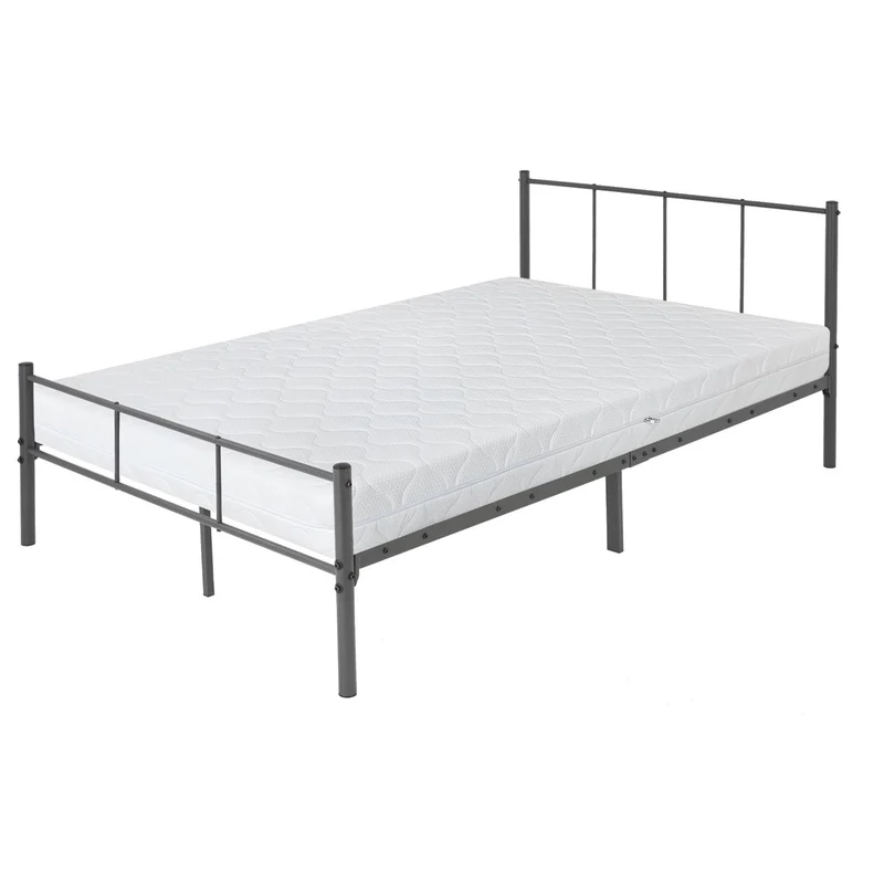Bettgestell Einzelbett Metallbett 120x200 cm Anthrazit inkl. Matratze H-16cm mit Lattenrost & Kopfteil ML-Design