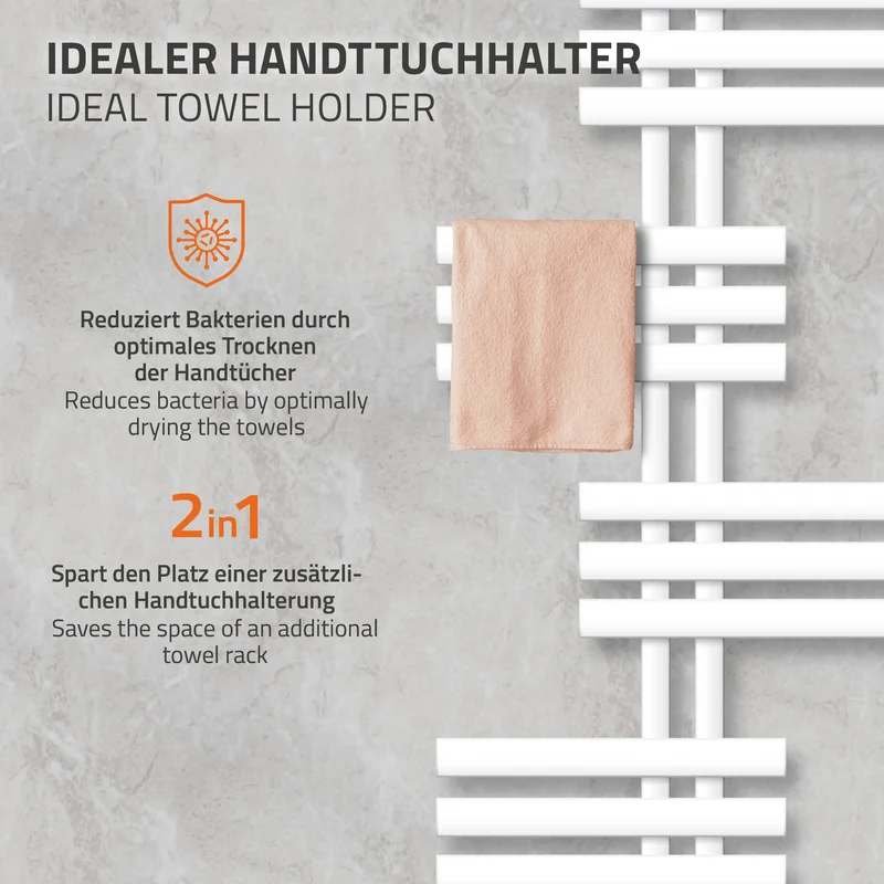 Badheizkörper Leon 500x1200 mm Weiß mit Wand Anschlussgarnitur