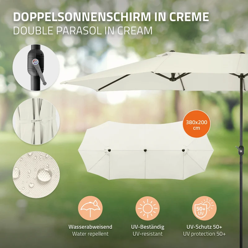 Doppelsonnenschirm 380x200 cm Creme aus Polyester ML-Design