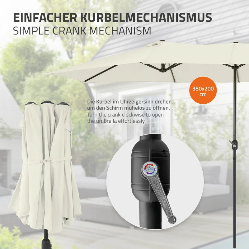 Doppelsonnenschirm 380x200 cm Creme aus Polyester ML-Design