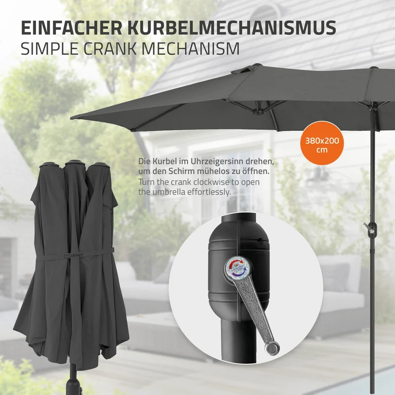 Doppelsonnenschirm 380x200 cm Anthrazit aus Polyester ML-Design