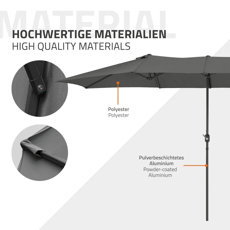 Doppelsonnenschirm 380x200 cm Anthrazit aus Polyester ML-Design