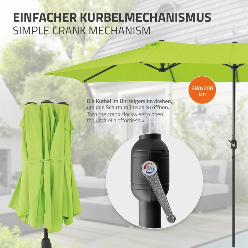 Doppelsonnenschirm 380x200 cm Grün aus Polyester ML-Design