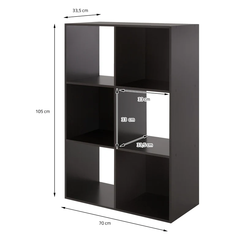 Bücherregal mit sechs Fächern 105x70x33,5 cm Dunkelbraun aus Holz ML-Design