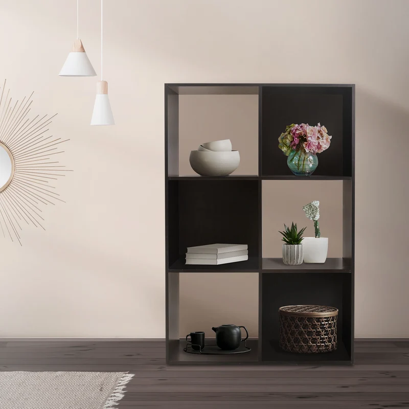 Bücherregal mit sechs Fächern 105x70x33,5 cm Dunkelbraun aus Holz ML-Design