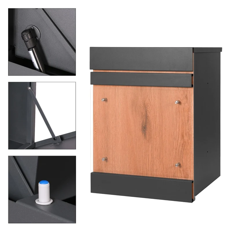 Paketbriefkasten 44x35x58 cm Anthrazit/Holzoptik aus verzinktem Stahl ML-Design