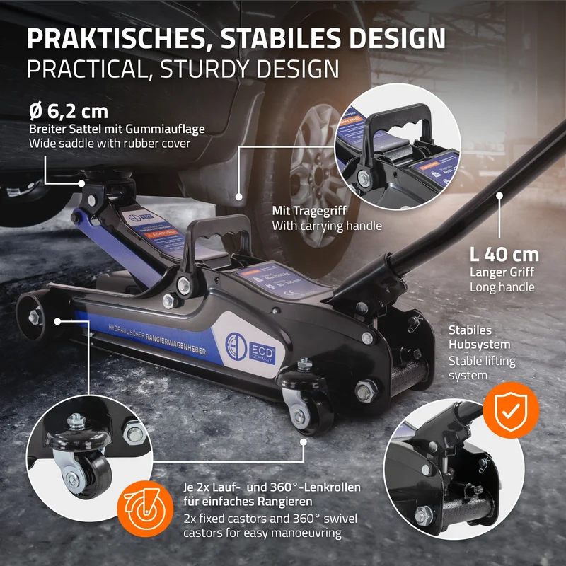 Wagenheber hydraulisch 2,5T Rangierwagenheber tragbar inkl. 2x Gummiauflage & SUV-Adapter