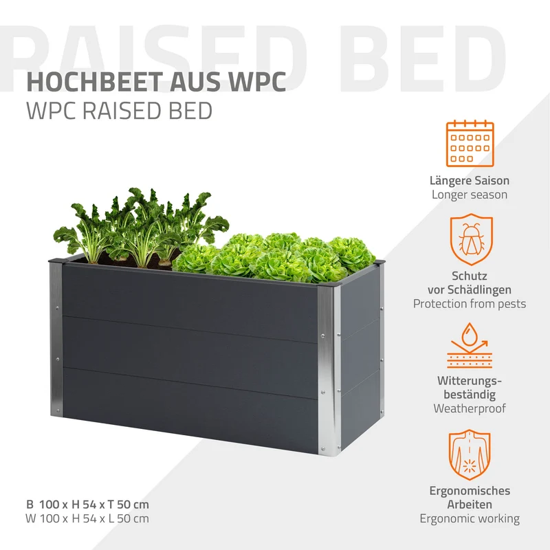 Hochbeet 100x50x54 cm Anthrazit aus WPC ML-Design