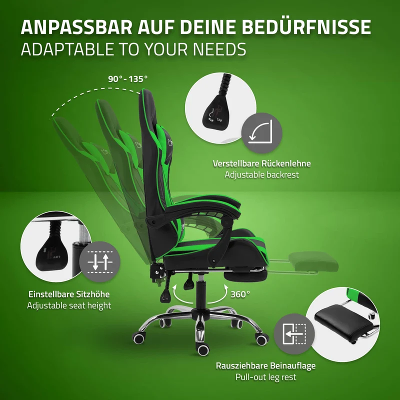 Massage Gaming Stuhl Schwarz/Grün aus PU-Leder ML-Design