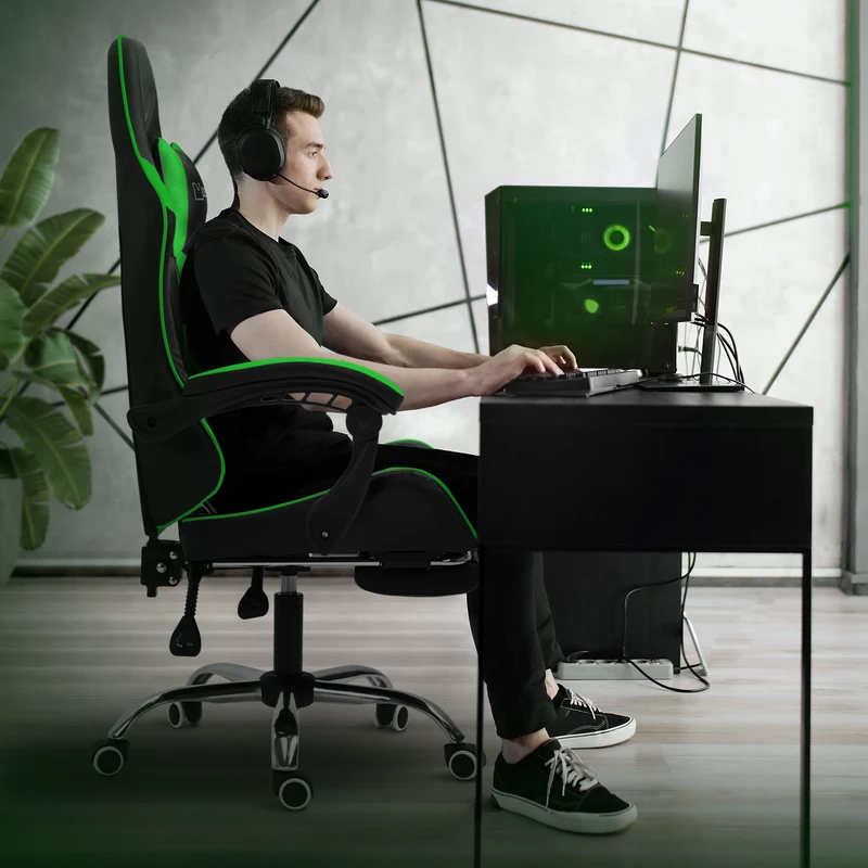 Massage Gaming Stuhl Schwarz/Grün aus PU-Leder ML-Design