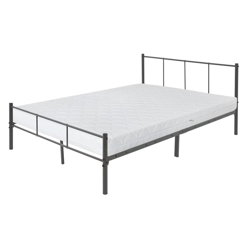 Bettgestell Dopplbett Metallbett 160x200 cm Anthrazit inkl. Matratze H-16cm mit Lattenrost & Kopfteil ML-Design