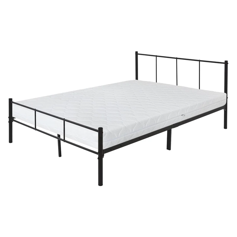Metallbett 160x200 cm Schwarz mit Lattenrost und Matratze mit Kopfteil ML-Design