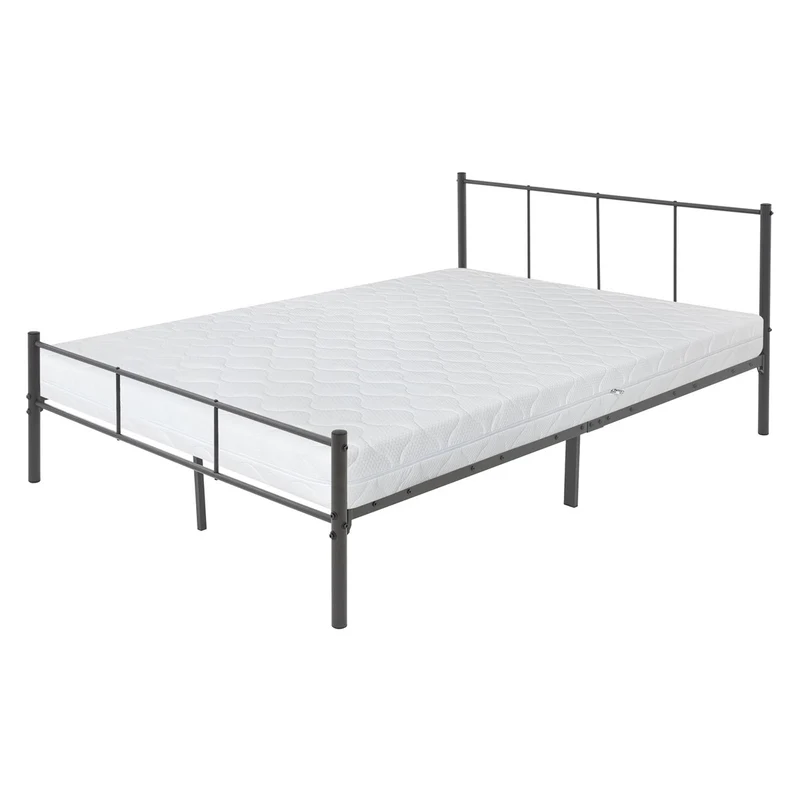 Bettgestell Einzelbett Metallbett 140x200 cm Anthrazit inkl. Matratze H-16cm mit Lattenrost & Kopfteil ML-Design