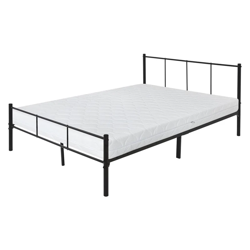 Metallbett 140x200 cm Schwarz mit Lattenrost und Matratze mit Kopfteil ML-Design