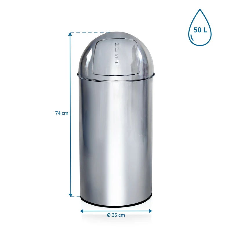 B-Ware hjh OFFICE Abfallsammler Mülleimer PUSH 50L chrom Stahlblech Inneneimer