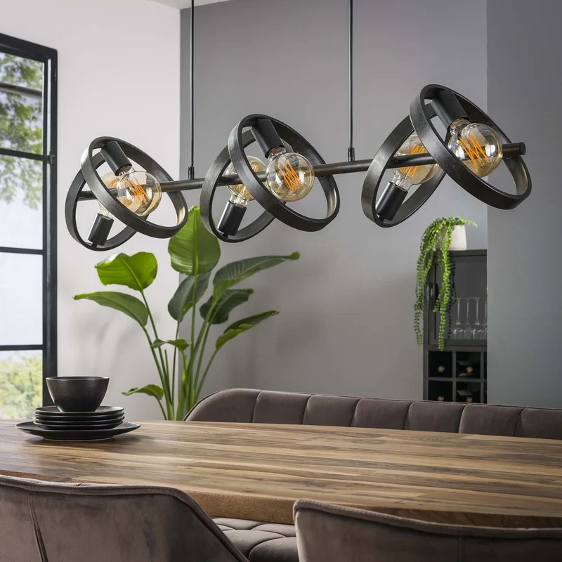 B-Ware Ringelbach Hängeleuchte Pendellampe anthrazit Ringe 6-flg Metall SIEHE TEXT