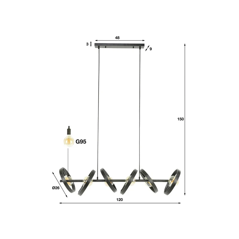 B-Ware Ringelbach Hängeleuchte Pendellampe anthrazit Ringe 6-flg Metall SIEHE TEXT