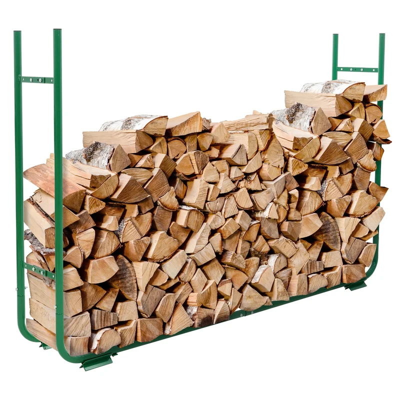 Kaminholzregal größenverstellbar 150-220 cm Länge 20-30 cm Breite Grün aus Metall
