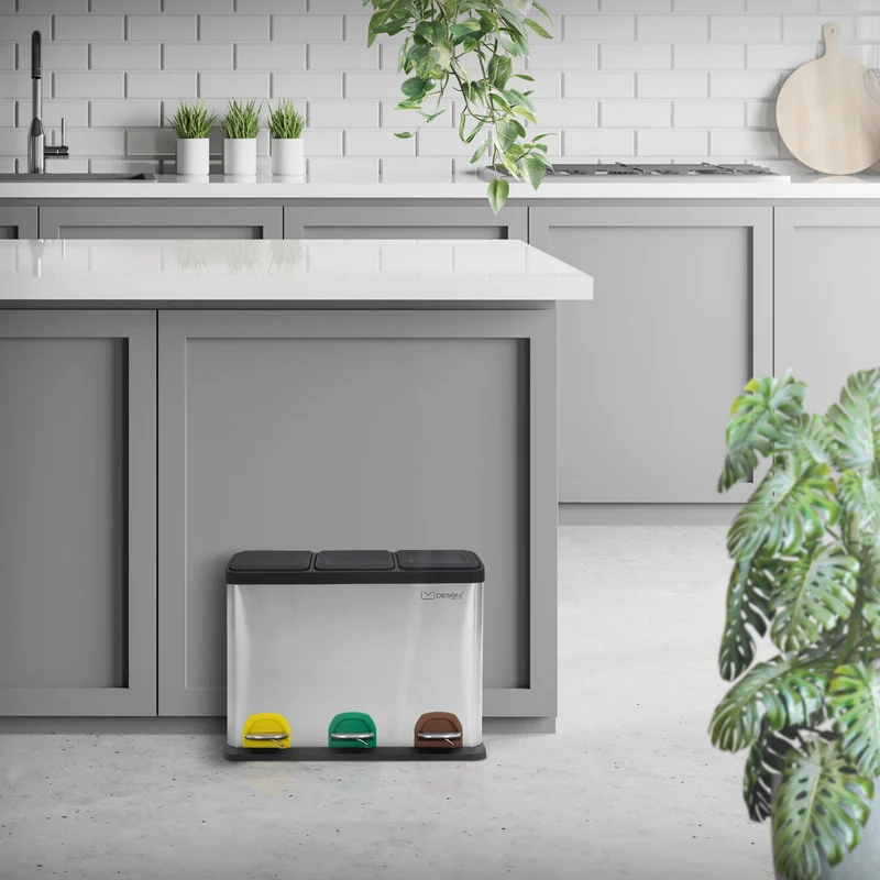 Mülleimer mit Trennsystem 3x 8L Silber aus Stahl ML-Design