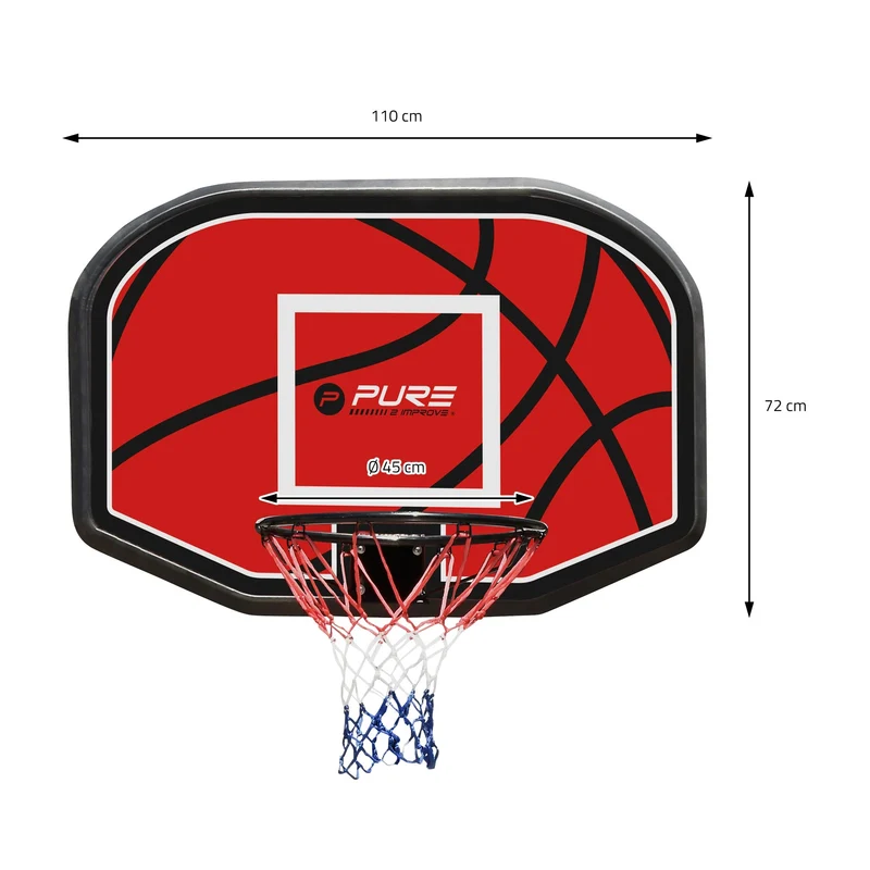 Basketball-Backboard mit Ring und Netz Ø 45cm aus Stahl und Nylon Pure2Improve