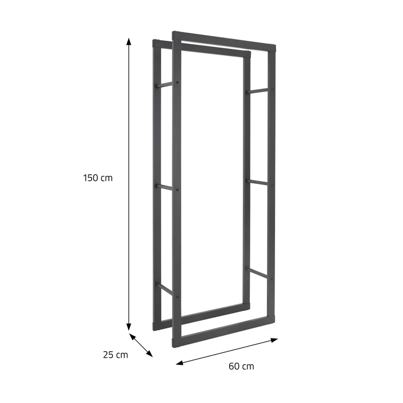 Kaminholzregal 60x150x25 cm Grau aus Metall ML-Design