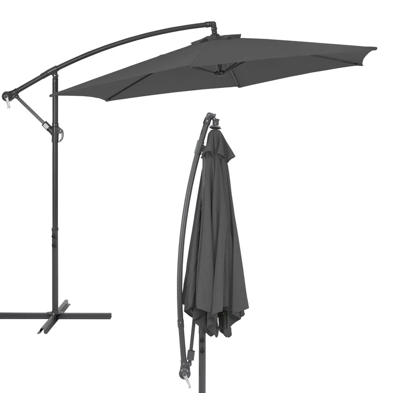 Sonnenschirm mit Kurbel Ø 270 cm Grau aus Polyester