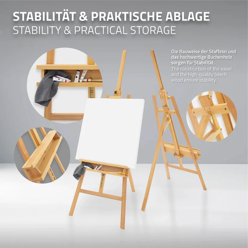 Große Staffelei 65x240 cm aus Buchenholz mit Malauflage