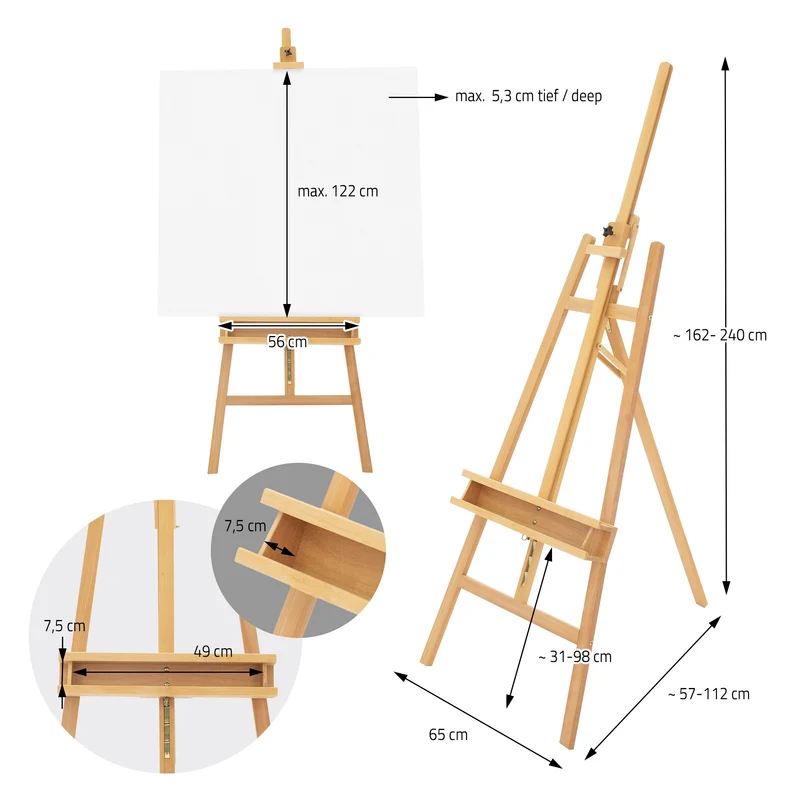 Große Staffelei 65x240 cm aus Buchenholz mit Malauflage
