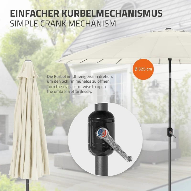 Sonnenschirm Shanghai Ø 325 cm Creme aus Aluminium und Polyester ML-Design