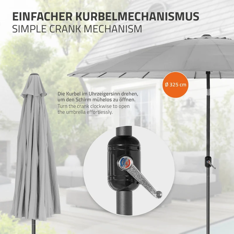 Sonnenschirm Shanghai Ø 325 cm Hellgrau aus Aluminium und Polyester ML-Design